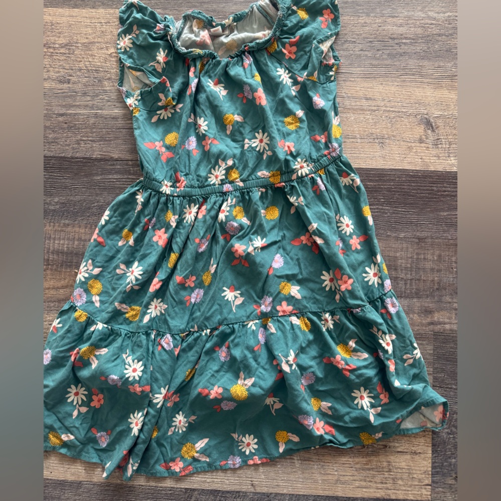 Cat & Jack Girls Green Floral Ruffle Sleeve Tiered Dress Summer large 10 -12